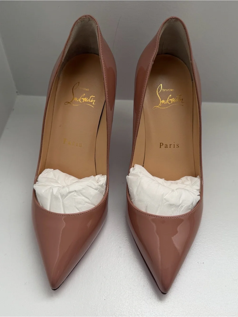 Christian Louboutin Nude Patent Pointed-Toe Pumps - Picture 1 of 9